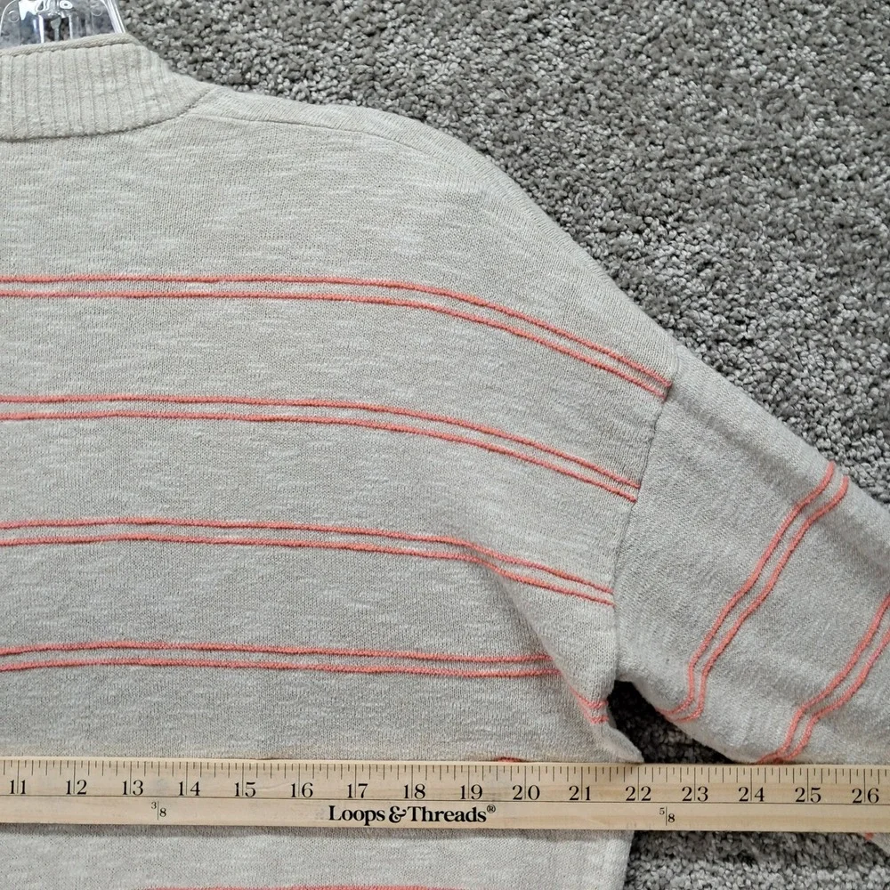 Madewell Striped Open‎ Front Cardigan Sweater Beige Coral Pink Cotton Blend Med